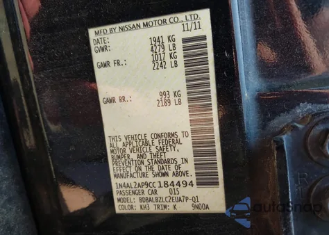 2012 Nissan Altima 2.5 S z USA, uszkodzony, nr VIN 1N4AL2AP9CC184494